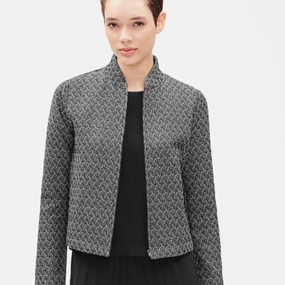 Eileen Fisher full-zip Pattern jacket black & white organic cotton PL Office - Picture 4 of 12
